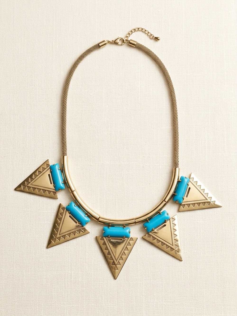 H&M Trend Turquoise Gold Geometric Statement Necklace | Resort Wear
